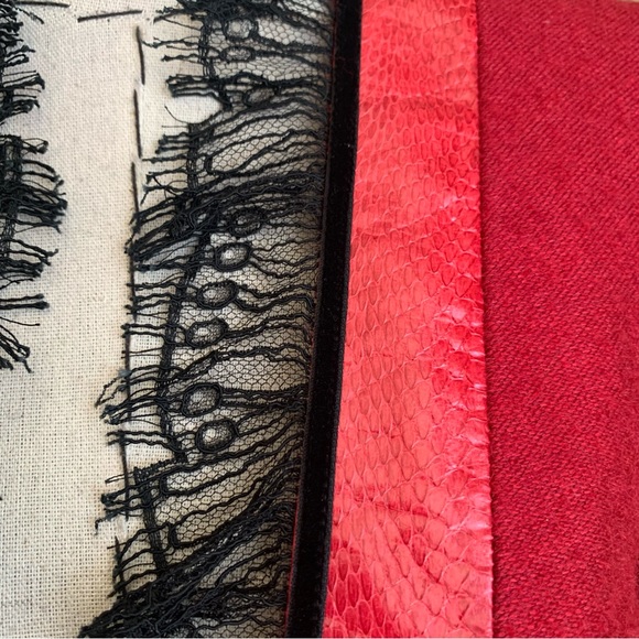 Rare Vintage 90s Richard Tyler Couture Red Snake Velvet Wool Lace Coat - Picture 12 of 16